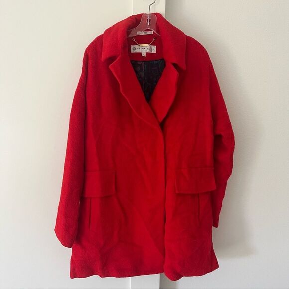 TRINA TURK Ruby Wool Alpaca Blend Red Teddy Coat - Picture 5 of 13